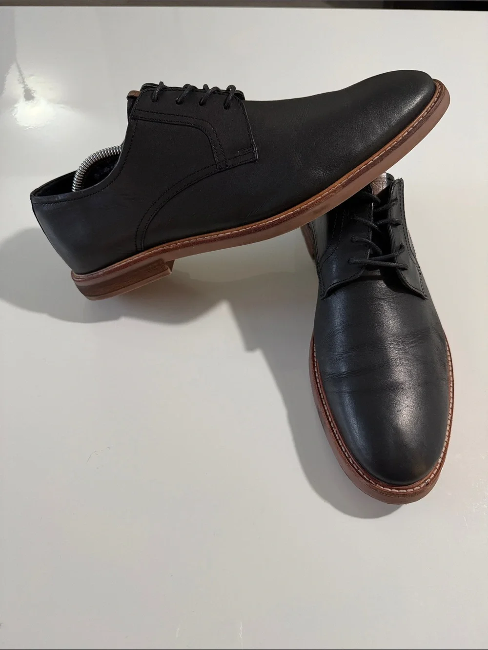 Ben Sherman Black Leather Derby Shoes with Brown Trim Sz 13